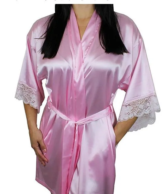 Mid-sleeve sexy women nightwear robes plus size M L XL XXL lace real silk female bathrobes free shipping 2015 vs brand hot