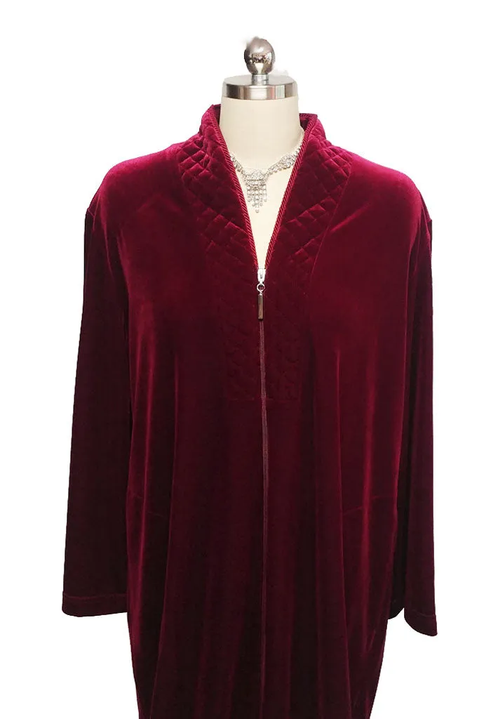 *NEW - DIAMOND TEA LUXURIOUS ZIP UP FRONT VELOUR ROBE IN CRIMSON - SIZE SMALL - #2