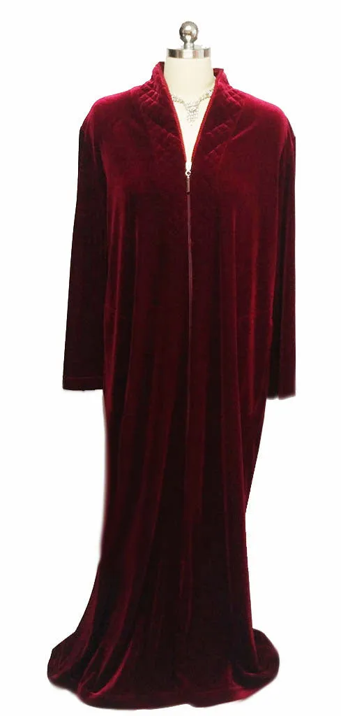 *NEW - DIAMOND TEA LUXURIOUS ZIP UP FRONT VELOUR ROBE IN CRIMSON - SIZE SMALL - #2