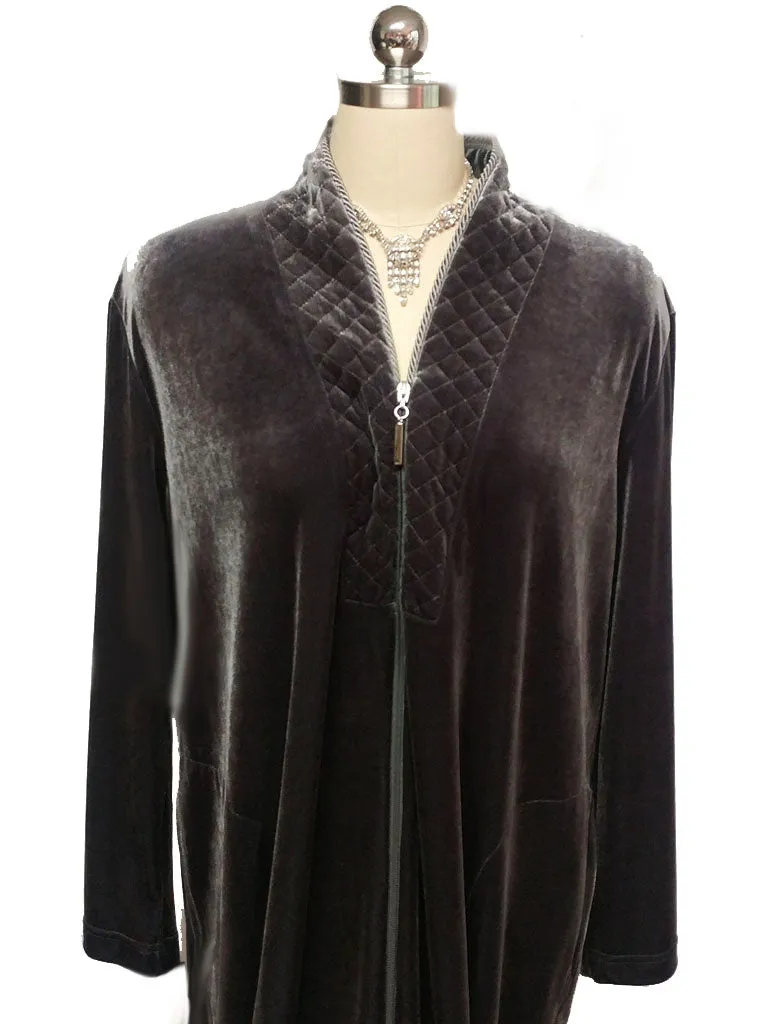 *NEW - DIAMOND TEA LUXURIOUS ZIP UP FRONT VELOUR ROBE IN TITANIUM - SIZE SMALL #2