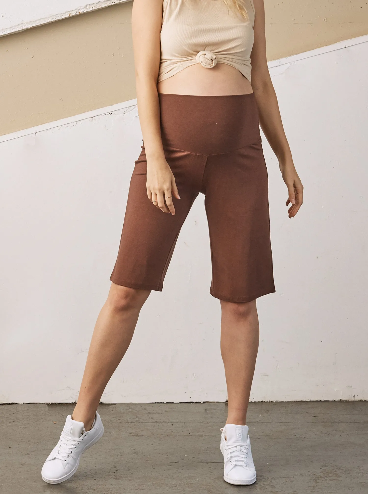 Nina Maternity Wide Leg Bamboo Shorts - Chocolate