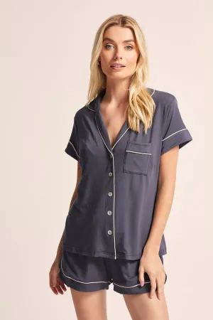 Petra Tencel™ Pyjama Set - Charcoal with Blush Piping