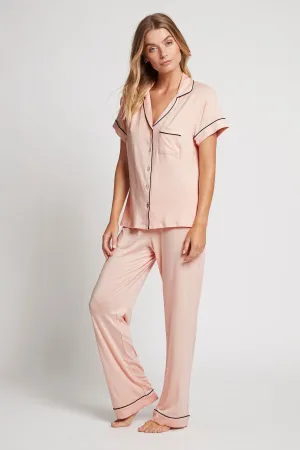 Petra Tencel™ Short Sleeve with Long Pant Pyjama Set - Blush with Black Piping