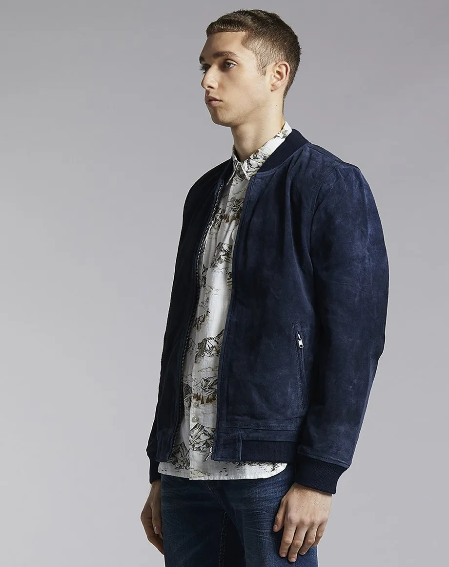 PLATO SUEDE BOMBER MENS JACKET | NAVY