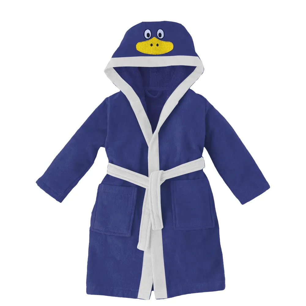 Premium Unisex Blue Bathrobe for Kids Ages 4-14 years with Hood and Tie Up Belt High quality Absorbent