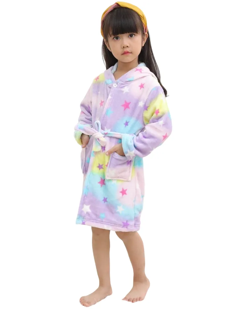 Rainbow Star Unicorn Kids Bathrobe