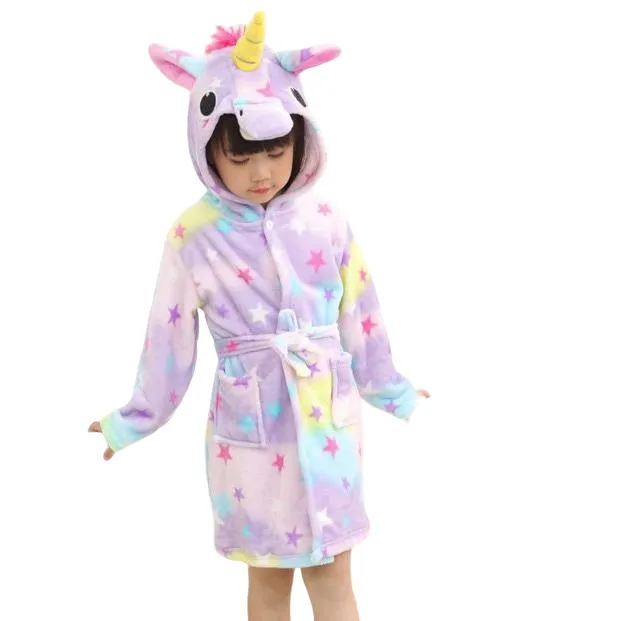 Rainbow Star Unicorn Kids Bathrobe