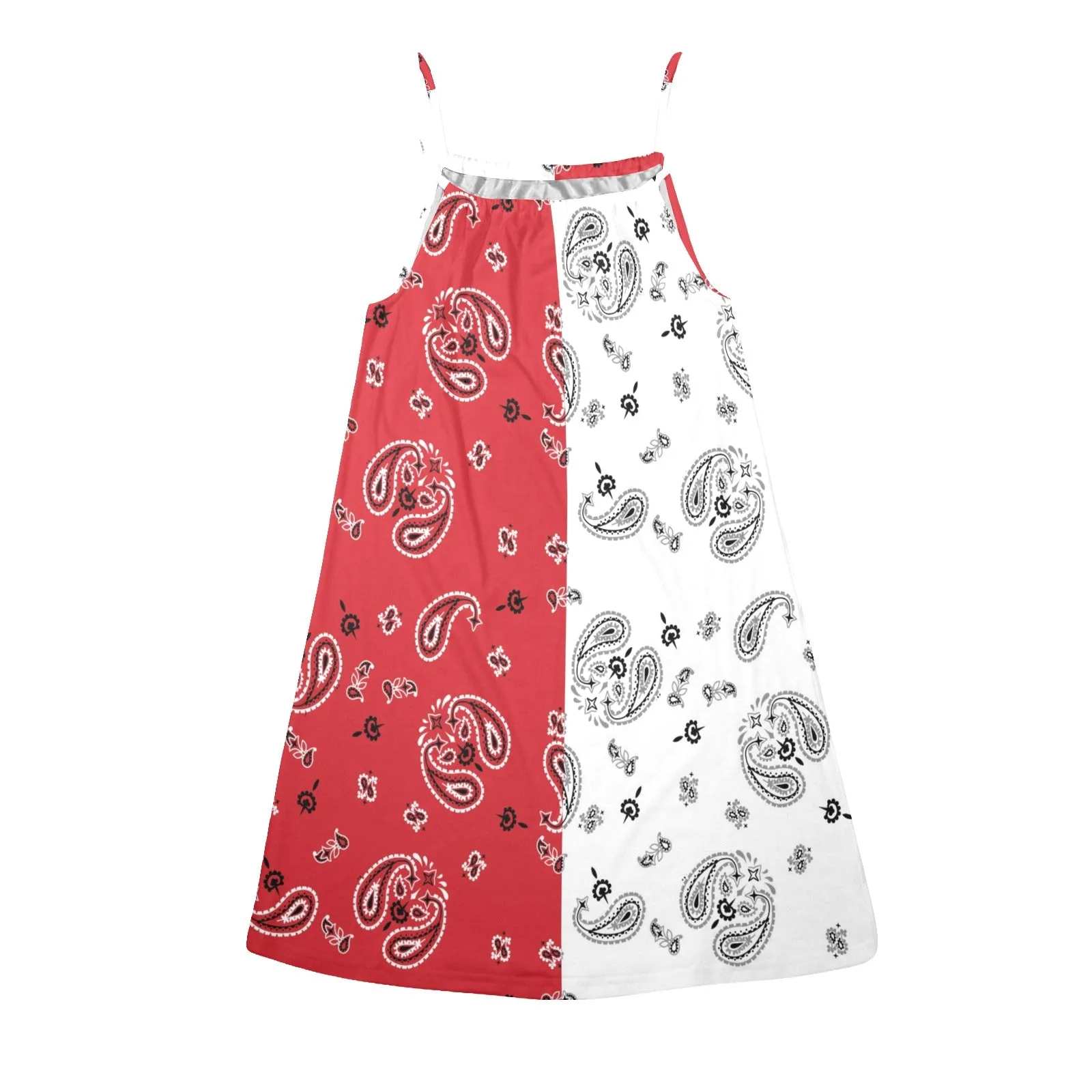 red and white bandana asym yoga_leggings_template-Recovered-Recovered copy Drawstring Neck Sleeveless Dress (Model D68)