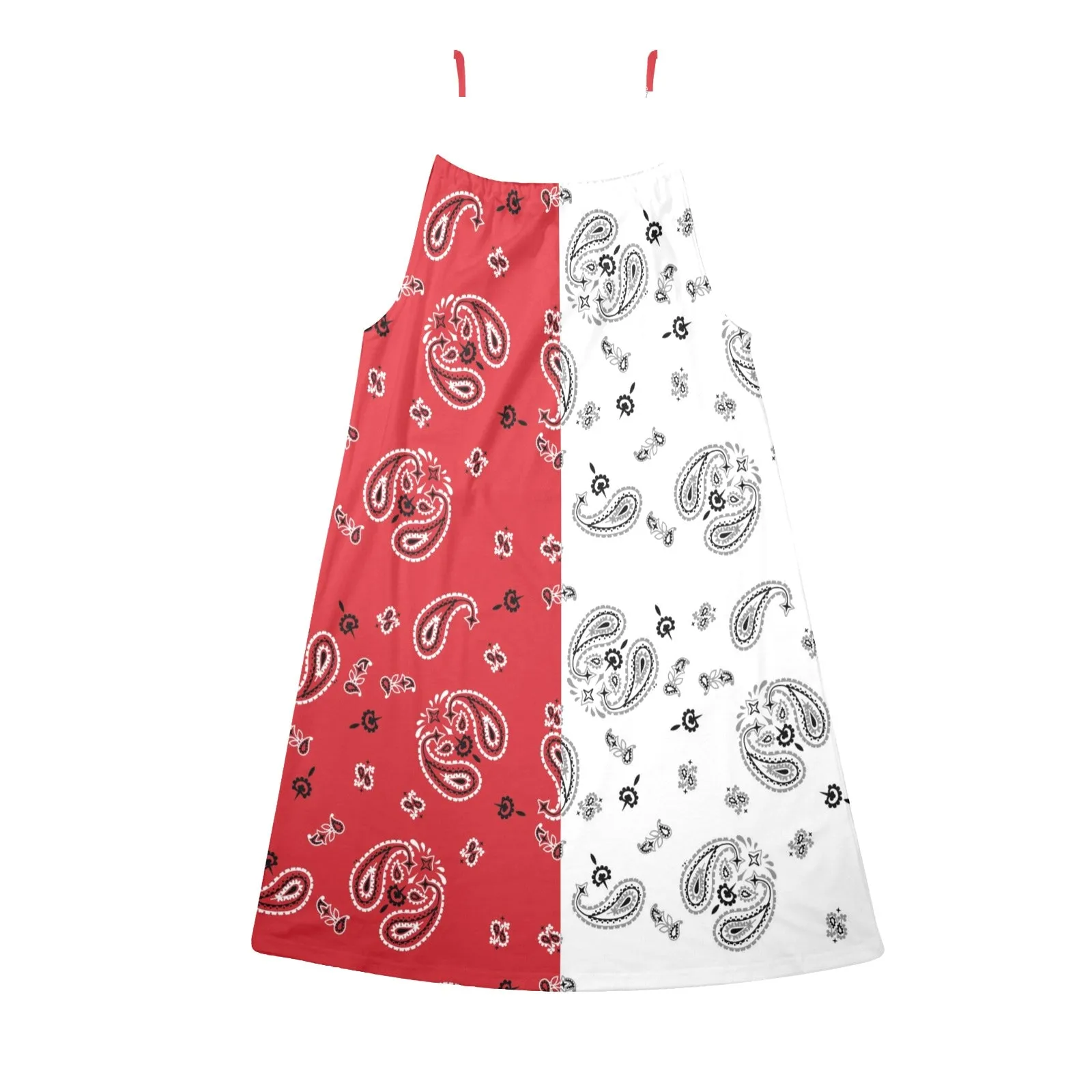 red and white bandana asym yoga_leggings_template-Recovered-Recovered copy Drawstring Neck Sleeveless Dress (Model D68)