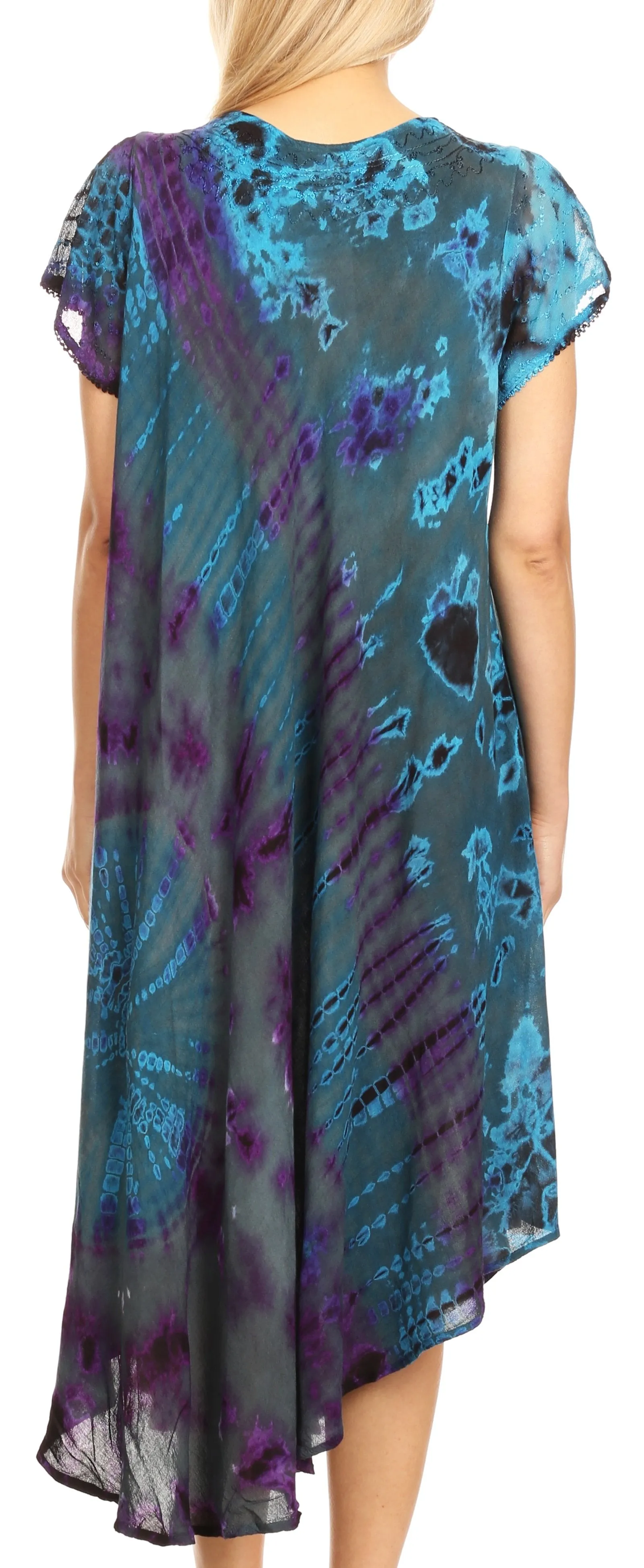 Sakkas Sofi Women's Short Sleeve Embroidered Tie Dye Caftan Tank Dress / Cover Up