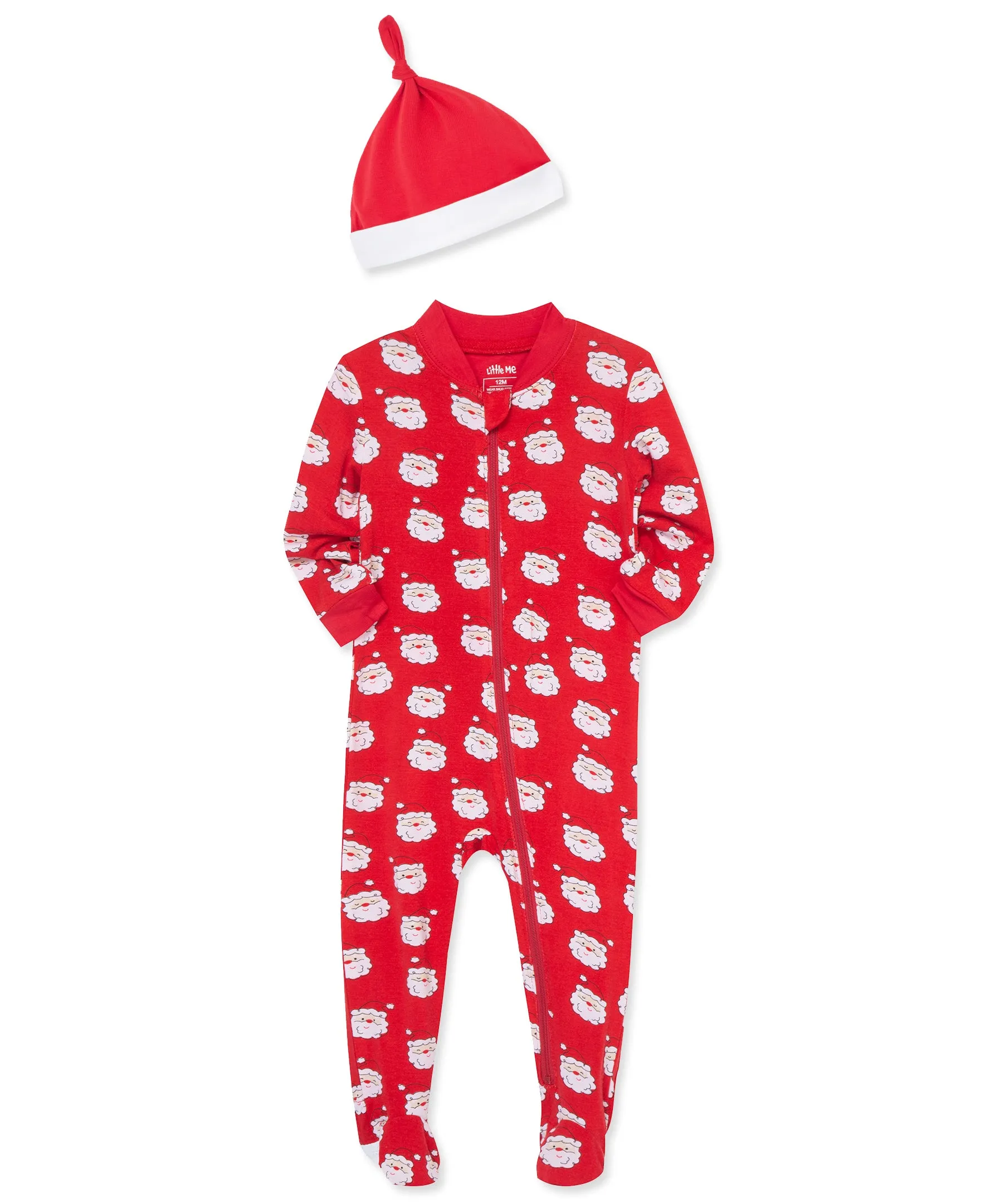 Santa Bamboo Zip Front Footie & Hat (12M-24M)