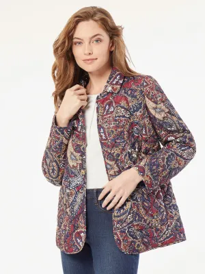 Snap-Front Quilted Patch Pocket Coat