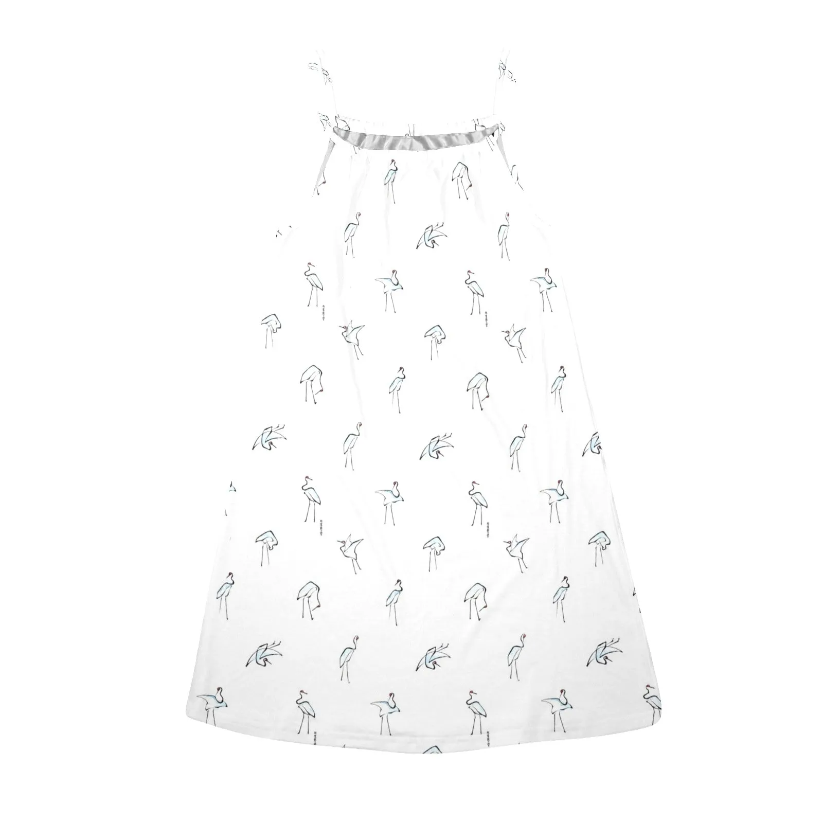 swan print asian print Drawstring Neck Sleeveless Dress (Model D68)