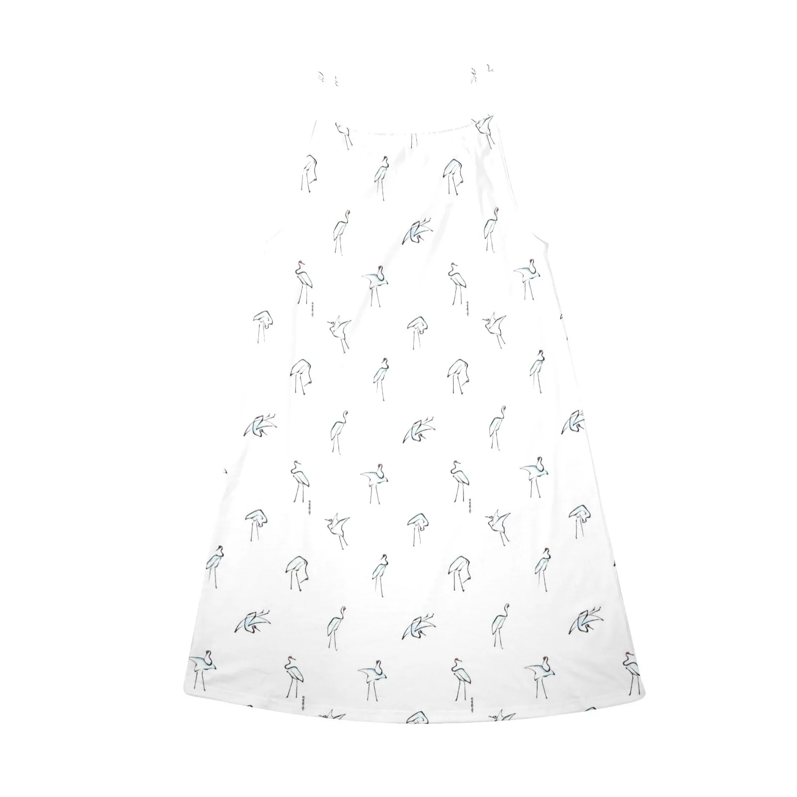 swan print asian print Drawstring Neck Sleeveless Dress (Model D68)