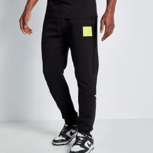 Taped Cut and Sew Perforated Logo Joggers - Black / Limeade