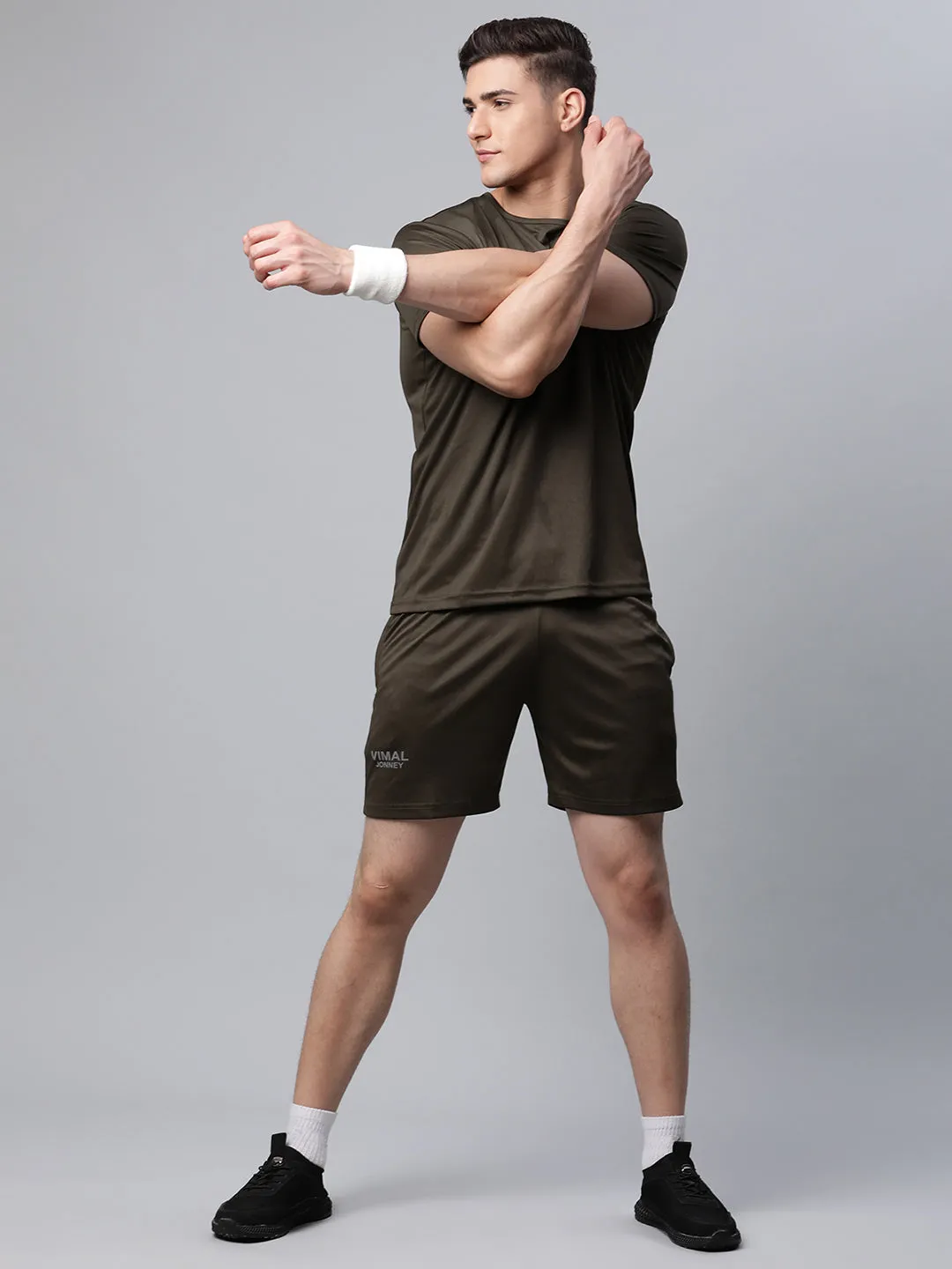 Vimal Jonney Dryfit Solid Olive Shorts for Men