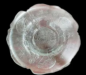 VINTAGE '70s HUGE FLAMINGO & CRANES GLASS SERVING BOWL OR DISPLAY ITEM MADE IN FRANCE - GORGEOUS!