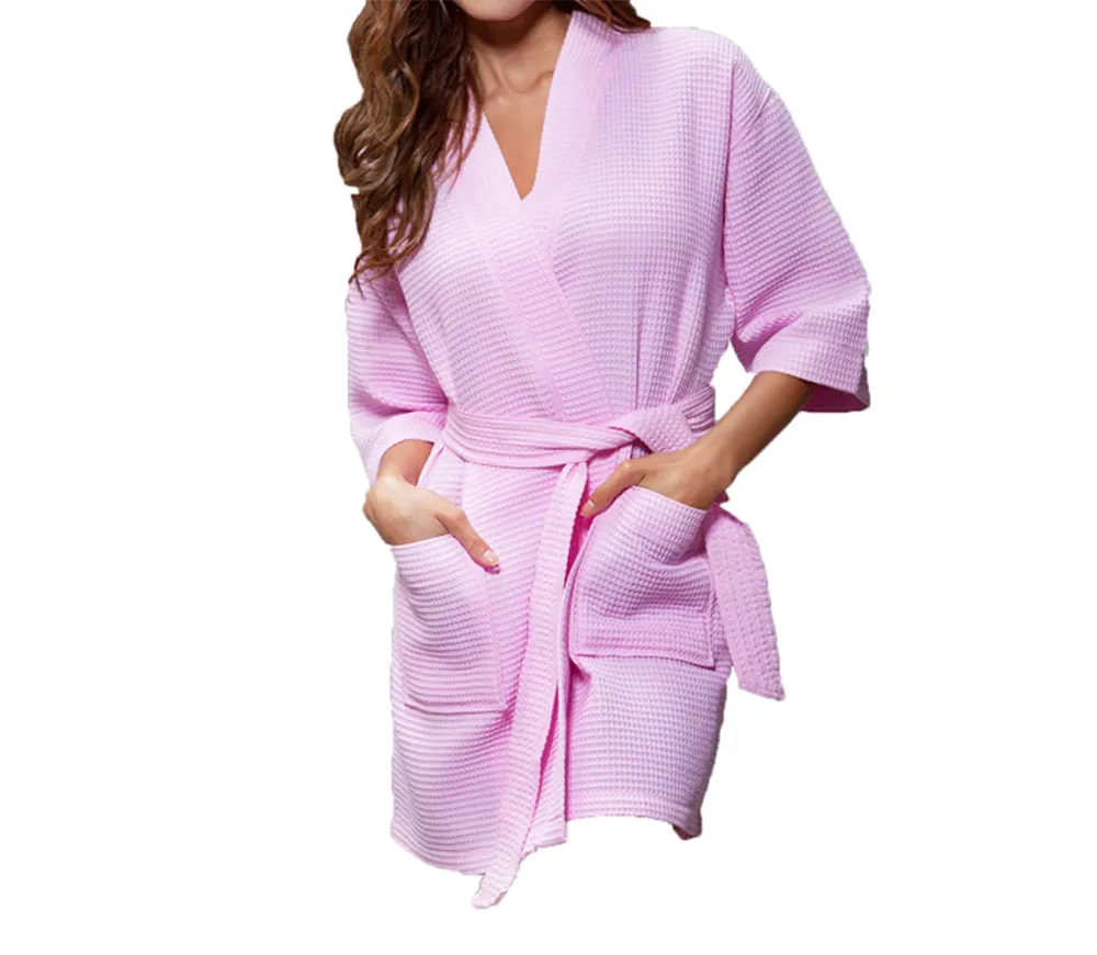 Waffle Kimono Short Robe Square Pattern