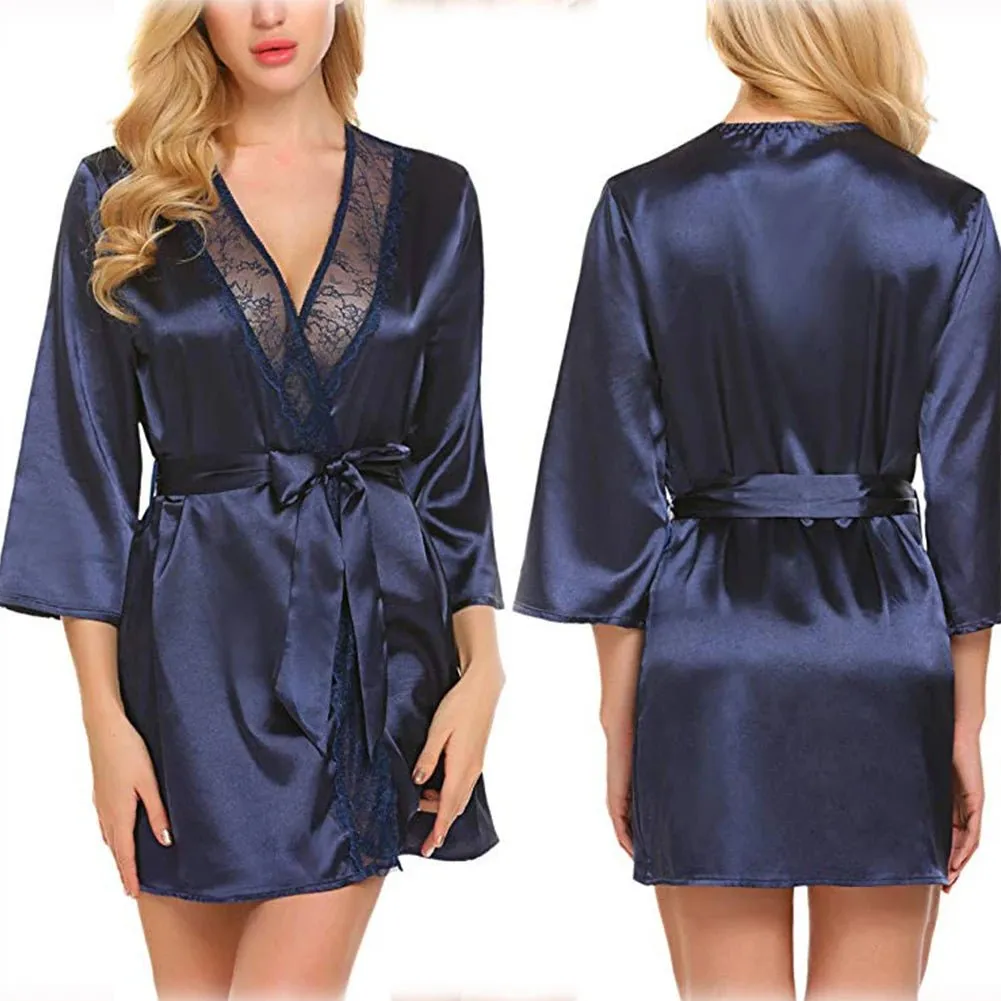 Women Satin Kimono Bathrobe Half Sleeve Lace Edge Bride Wedding Wrap Dressing Robes Nightgown Pajamas Ladies Home Clothes