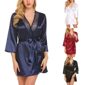 Women Satin Kimono Bathrobe Half Sleeve Lace Edge Bride Wedding Wrap Dressing Robes Nightgown Pajamas Ladies Home Clothes