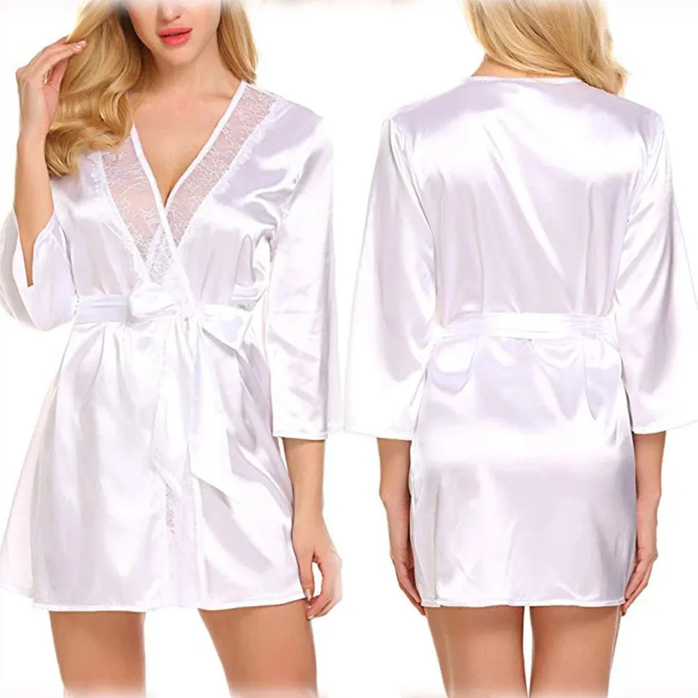 Women Satin Kimono Bathrobe Half Sleeve Lace Edge Bride Wedding Wrap Dressing Robes Nightgown Pajamas Ladies Home Clothes