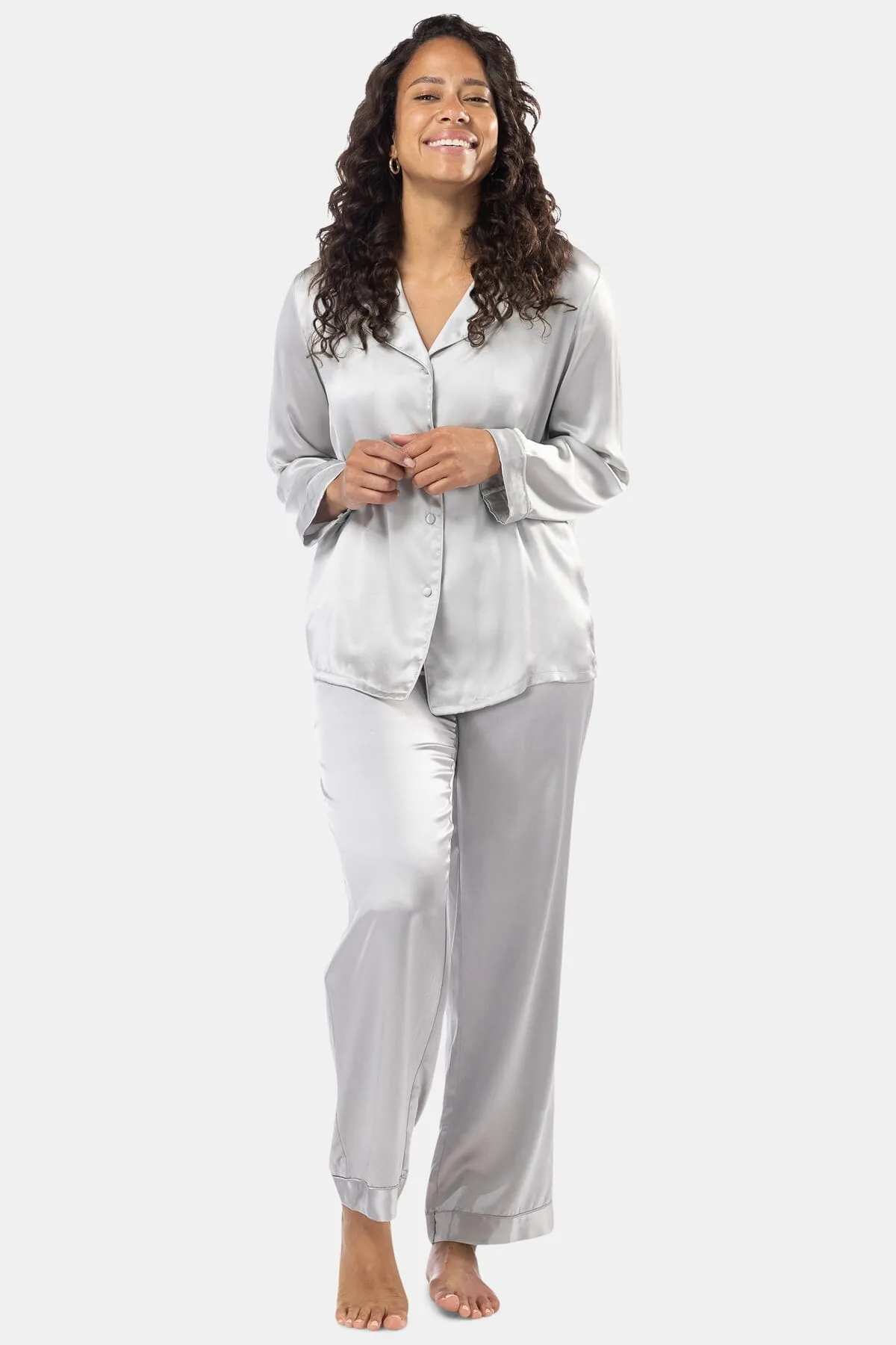 Women's 100% Mulberry Silk Classic Full Length Pajama Set with Gift Box