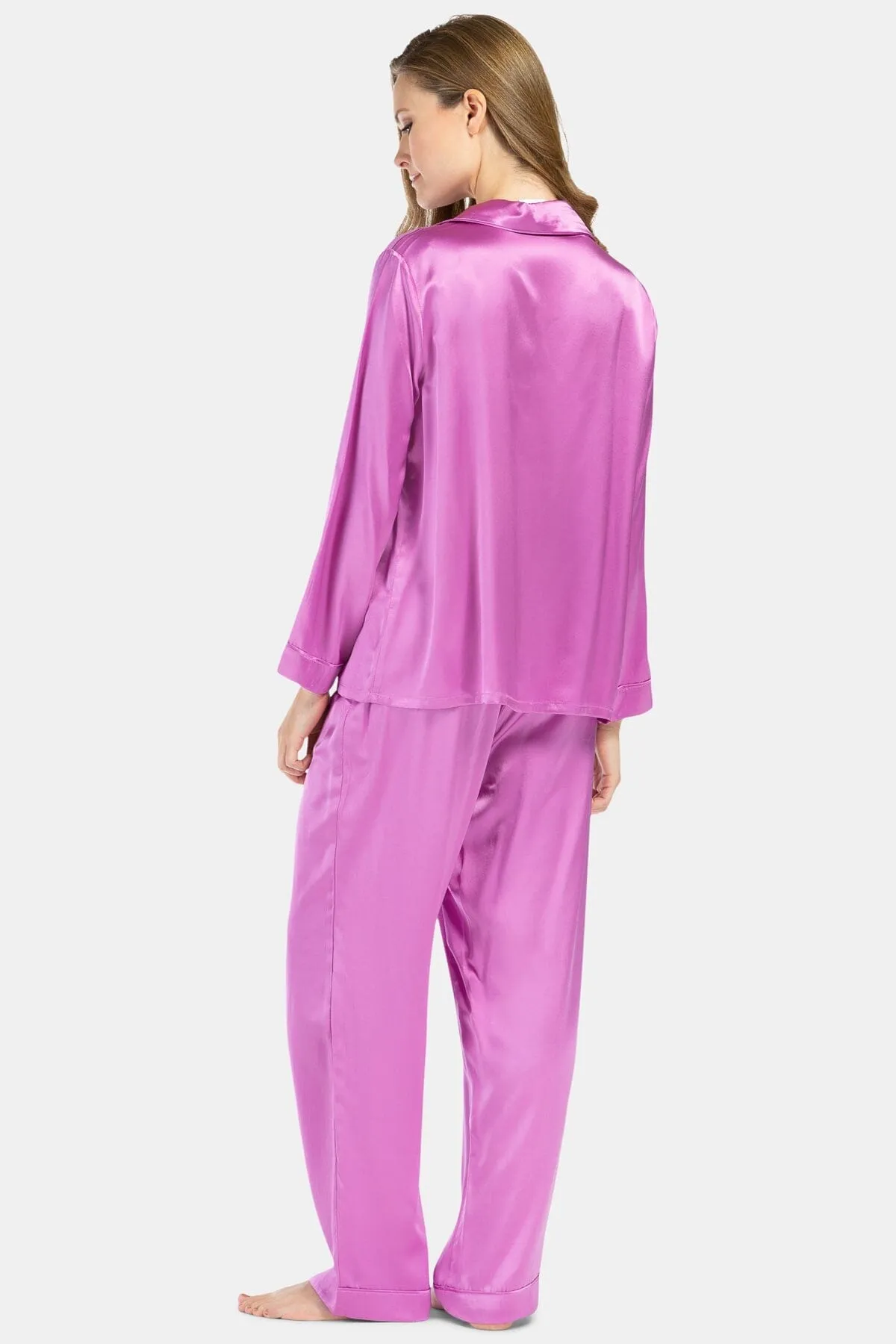 Women's 100% Mulberry Silk Classic Full Length Pajama Set with Gift Box