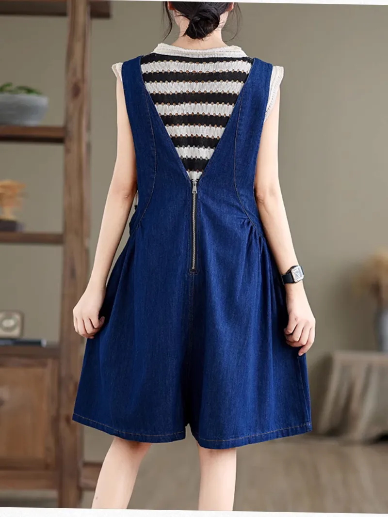 Women's Comfortable Wide-Leg Shorts Overalls Dungarees