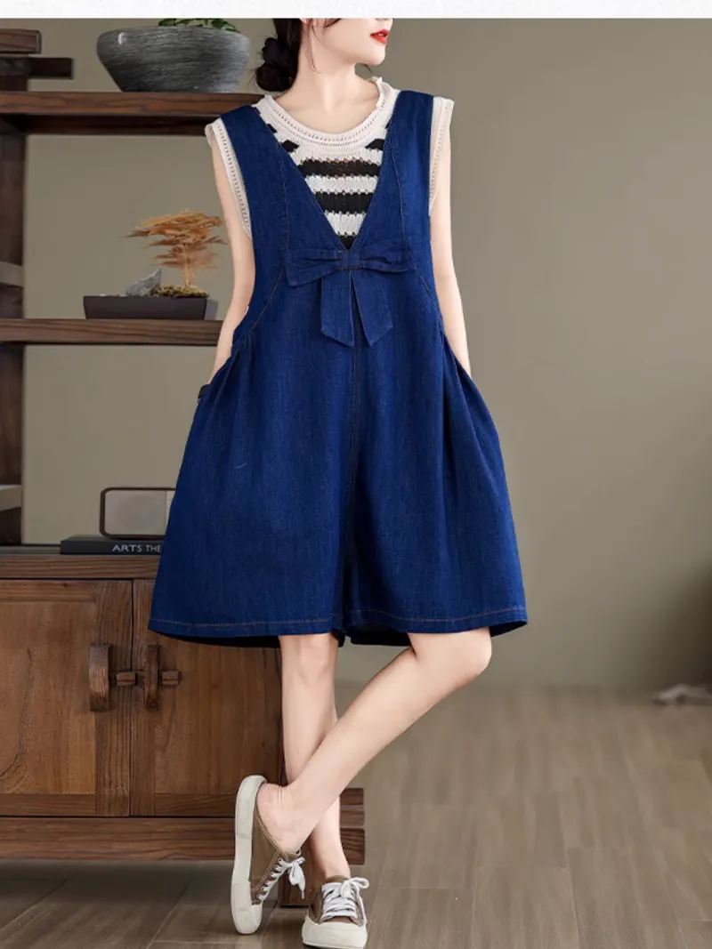 Women's Comfortable Wide-Leg Shorts Overalls Dungarees