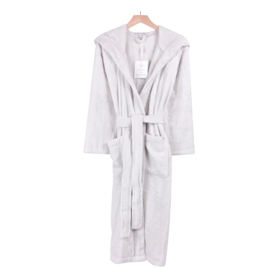 Women's Hooded Towelling Bathrobe - Pale Gray