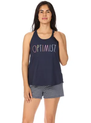 Women's "OPTIMIST" Racerback Tank and Drawstring Shorts Pajama Set