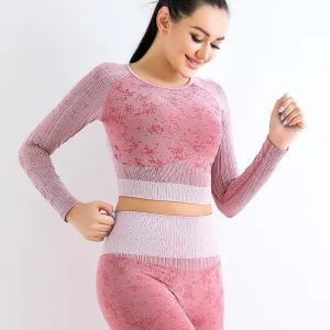 Yoga Set Long Sleeve Crop Top T-Shirt Leggings Tracksuit For Women