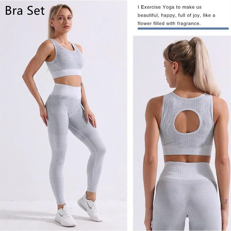 Yoga Set Long Sleeve Crop Top T-Shirt Leggings Tracksuit For Women