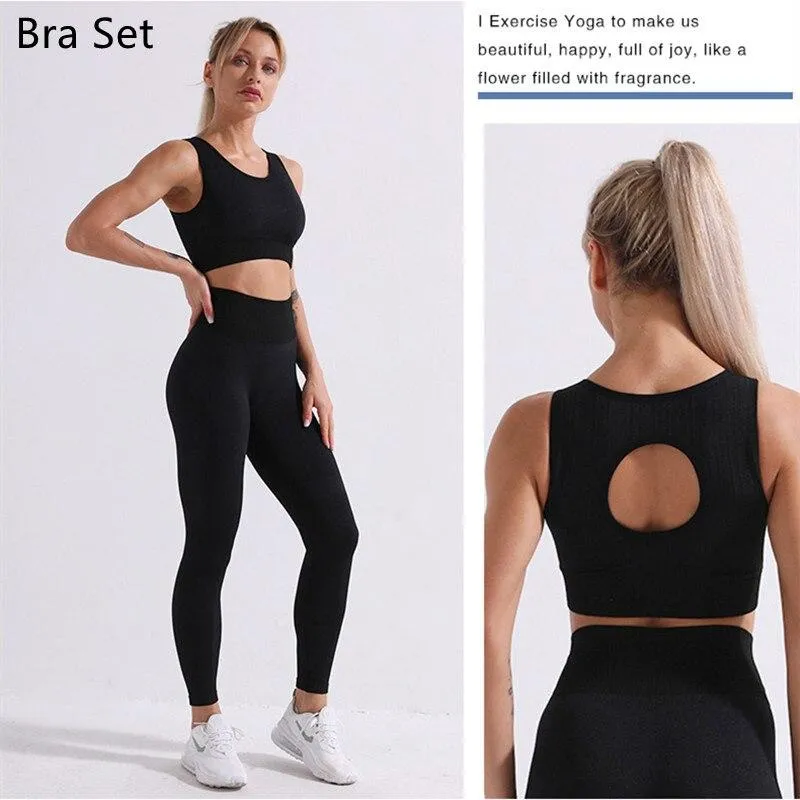 Yoga Set Long Sleeve Crop Top T-Shirt Leggings Tracksuit For Women